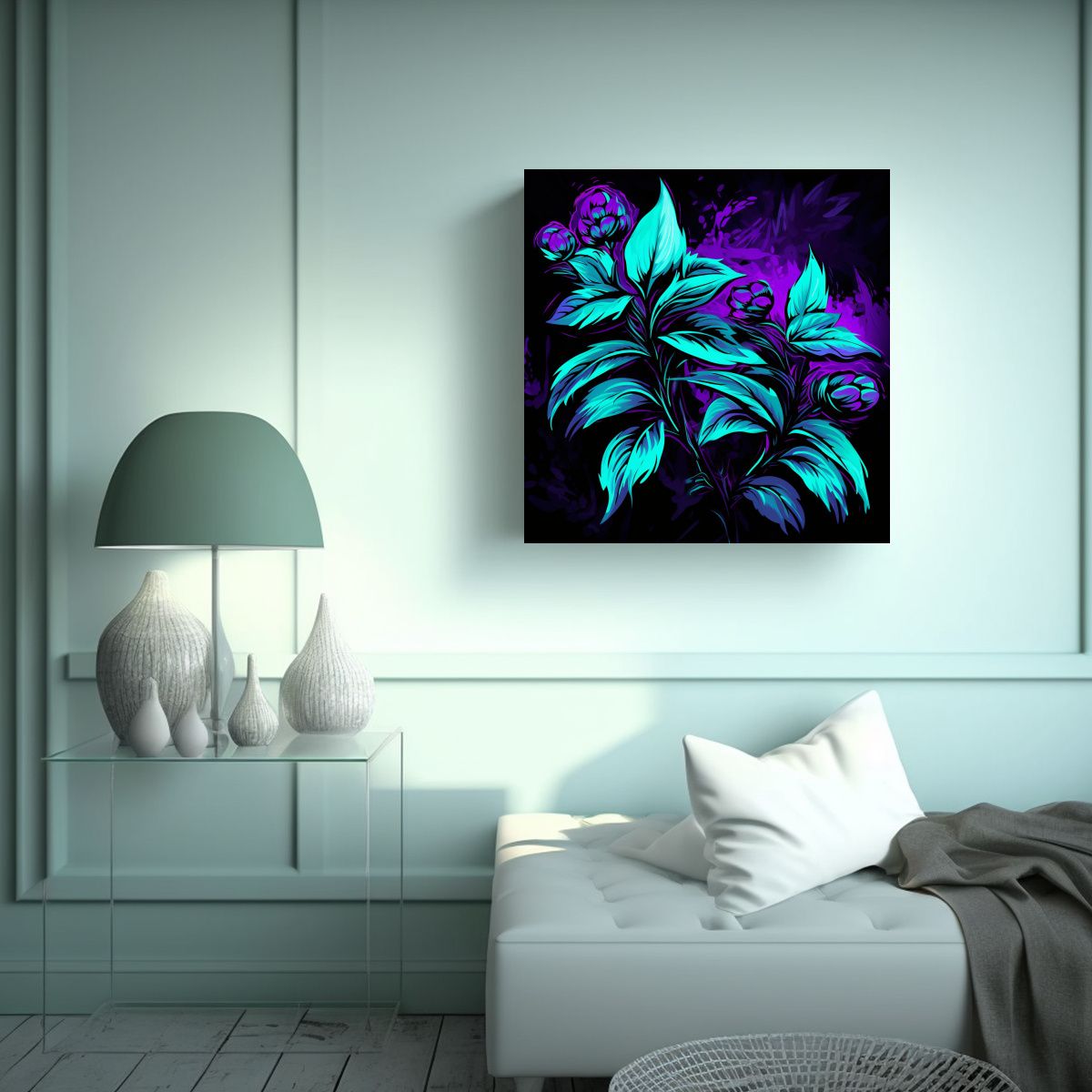 GENERICO - Lienzo Moderno Para Cuarto De Albahaca Morada Y 80x80 Cm.