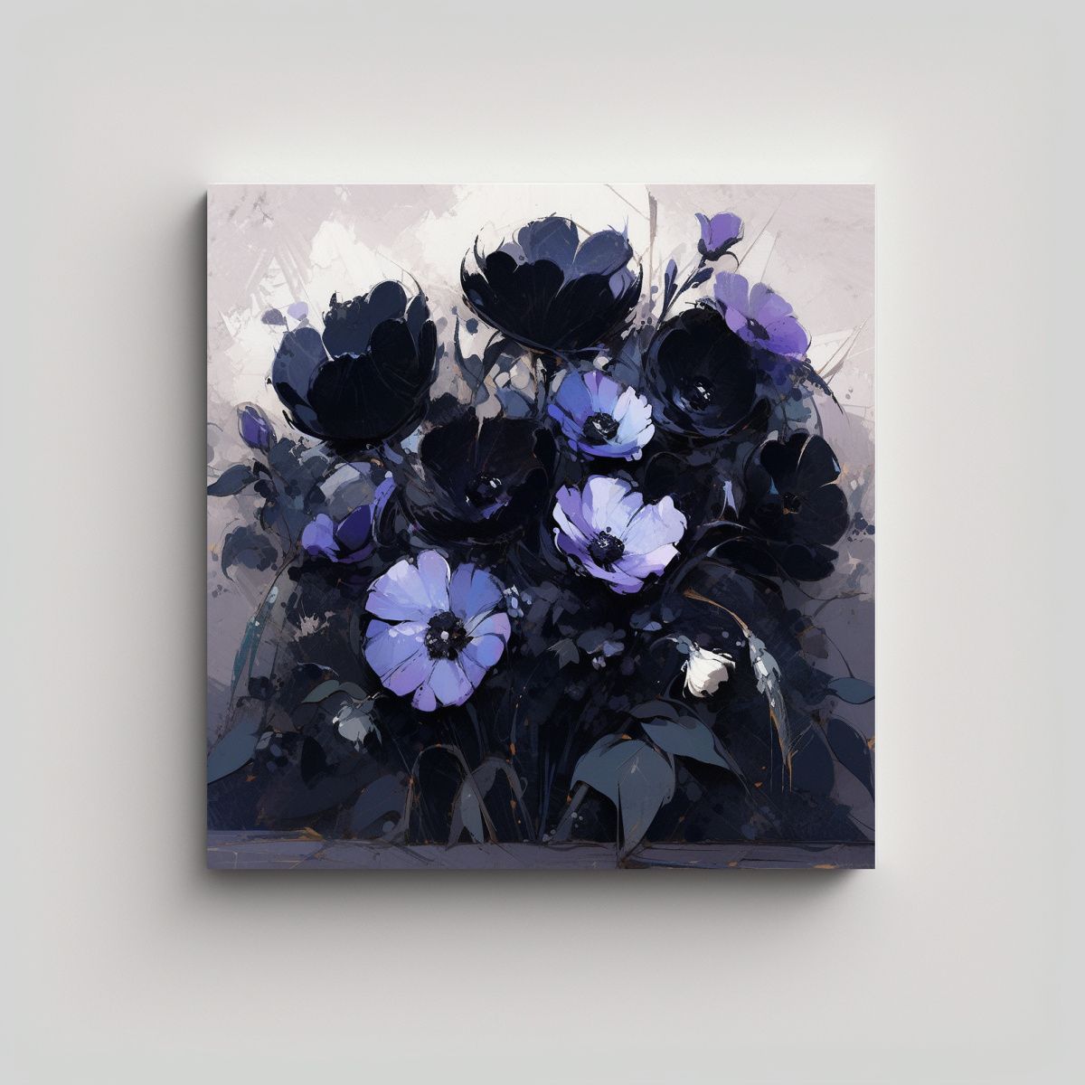 GENERICO - Pintura En Lienzo De Flores Moradas Y Negras 70x70 Cm
