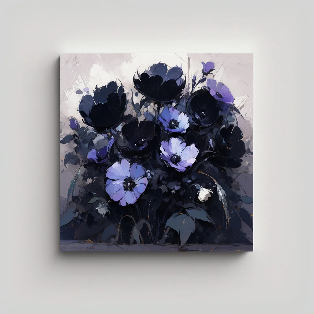 GENERICO - Pintura En Lienzo De Flores Moradas Y Negras 70x70 Cm