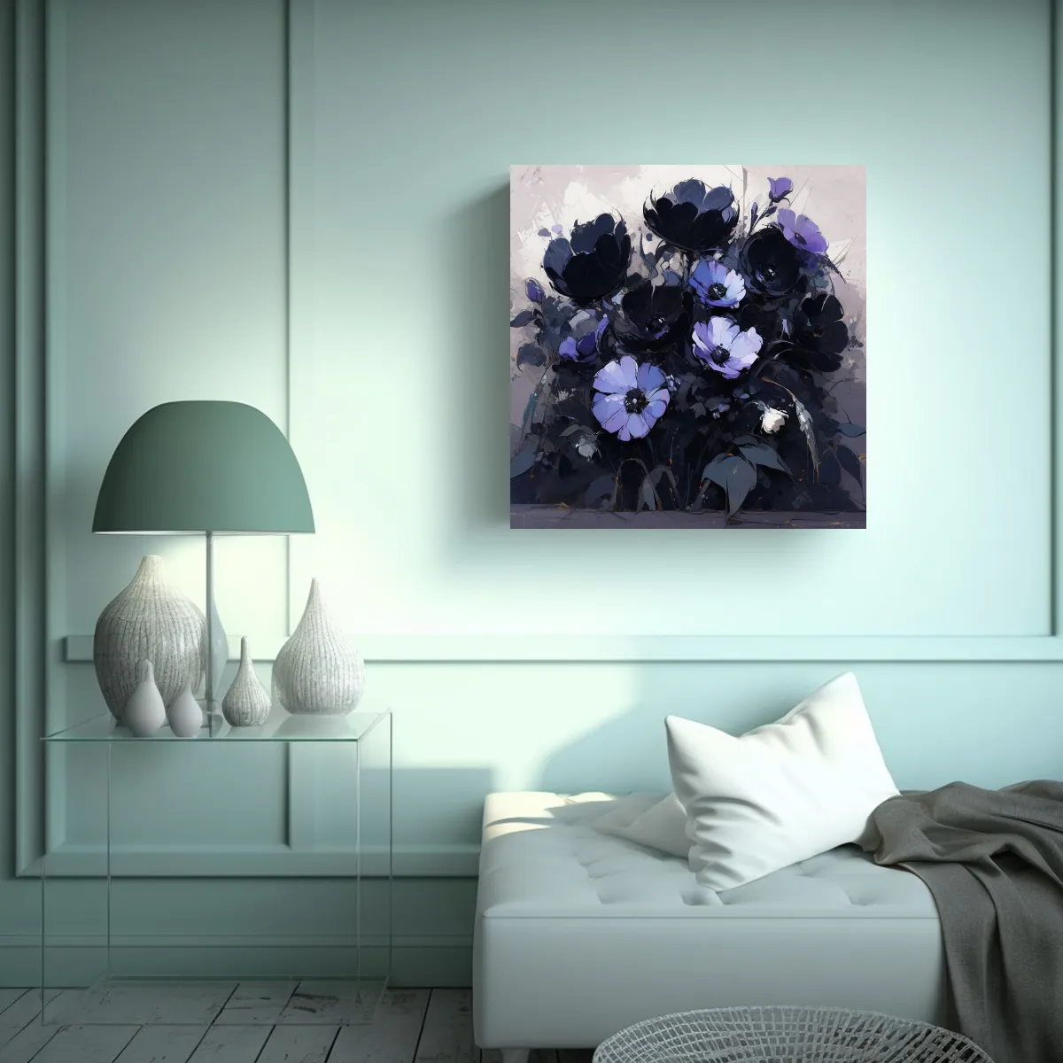 GENERICO - Pintura En Lienzo De Flores Moradas Y Negras 70x70 Cm