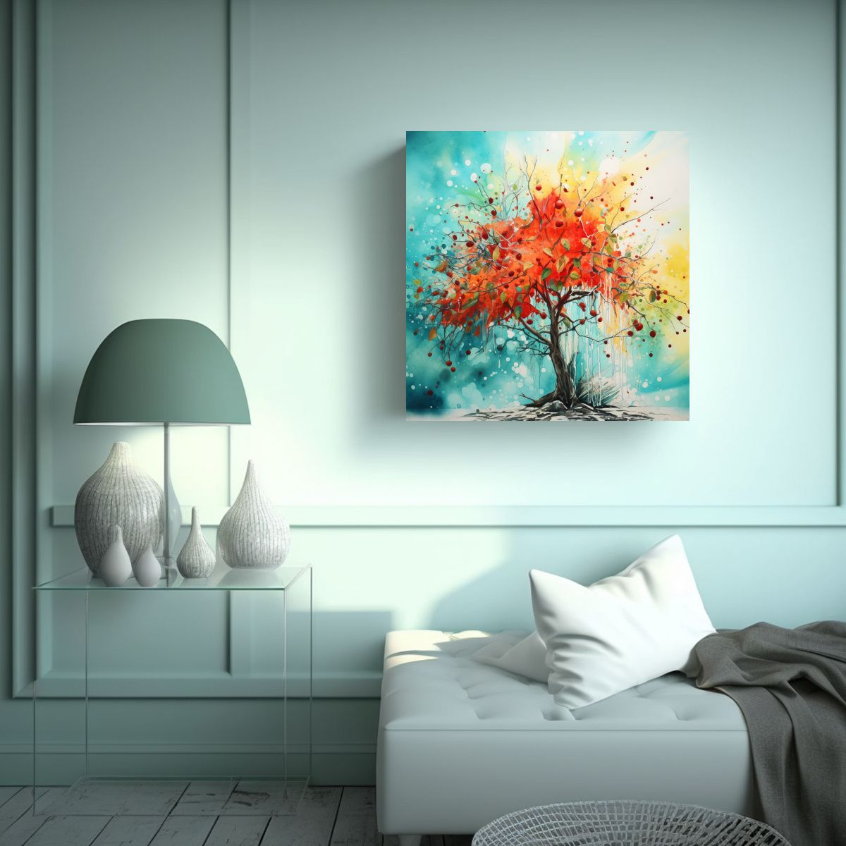 GENERICO - Arte De Pared Abstracto En Colores Rojo Y 90x90 Cm