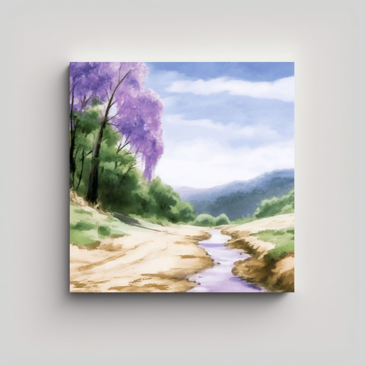 GENERICO - Pintura Acuarela Paisaje Bosque Camino Cielo 90x90 Cm