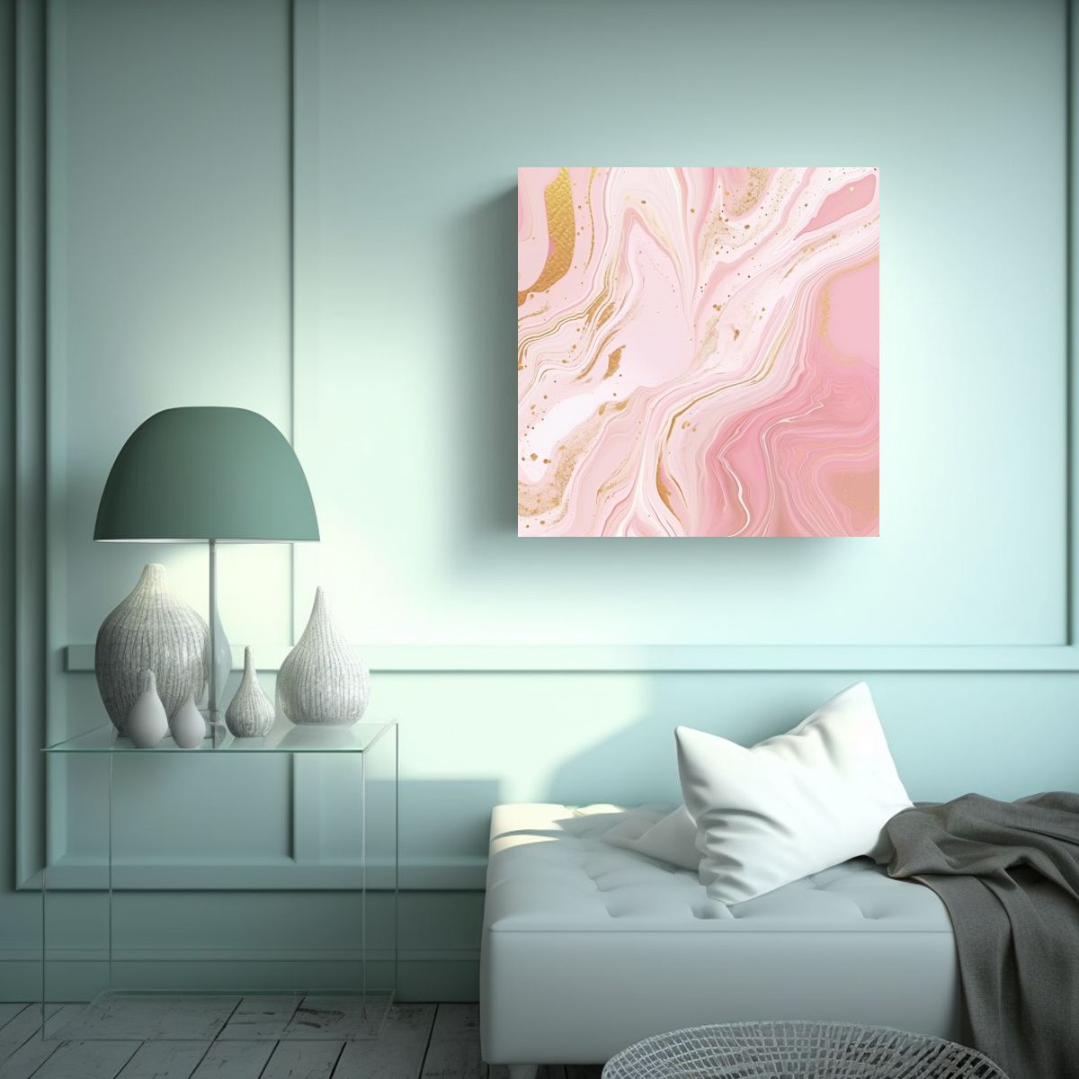 GENERICO - Cuadro De Fondo Abstracto Rosa Claro Y Oro Blanco 70x70 Cm