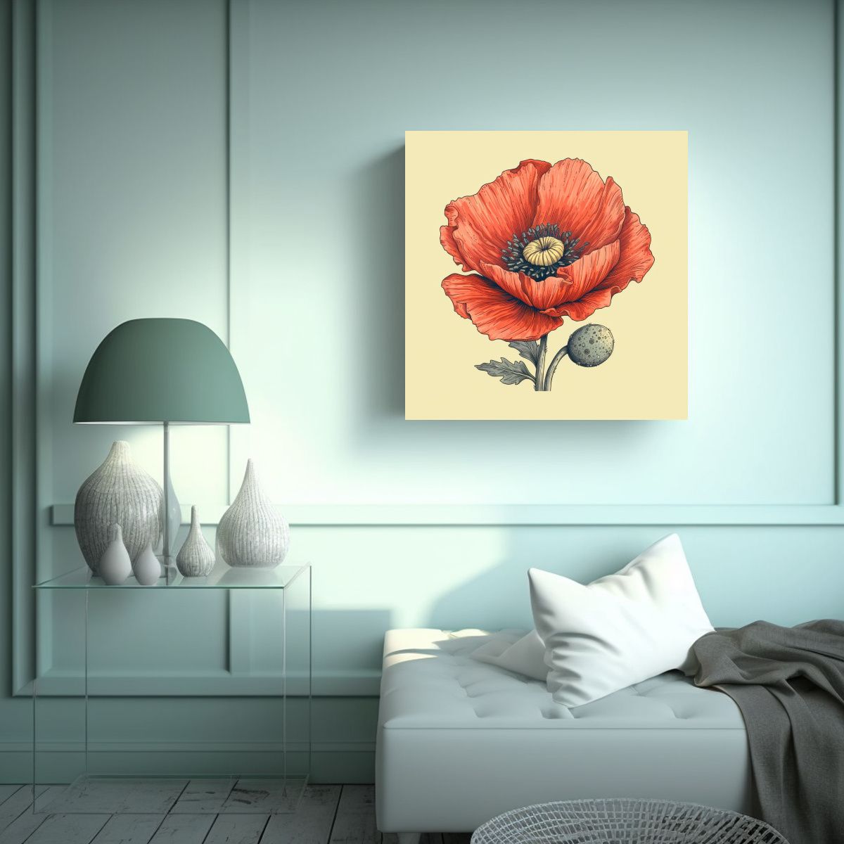 GENERICO - Cuadro Vintage De Amapola Dibujada Con Textura Y 70x70 Cm