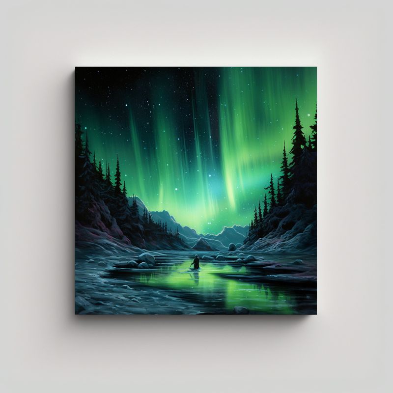 GENERICO - Cuadro Clásico De Aurora Boreal De Alta Calidad 90x90 Cm