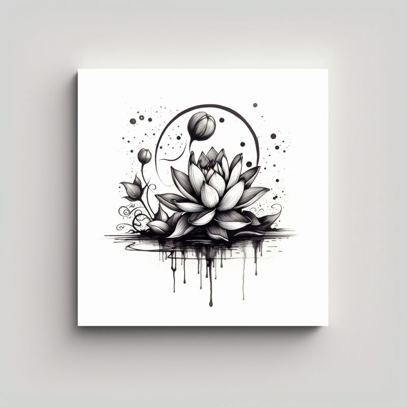 GENERICO - Cuadro Espacial Lotus Y Luna En Tinta India - 70x70 Cm