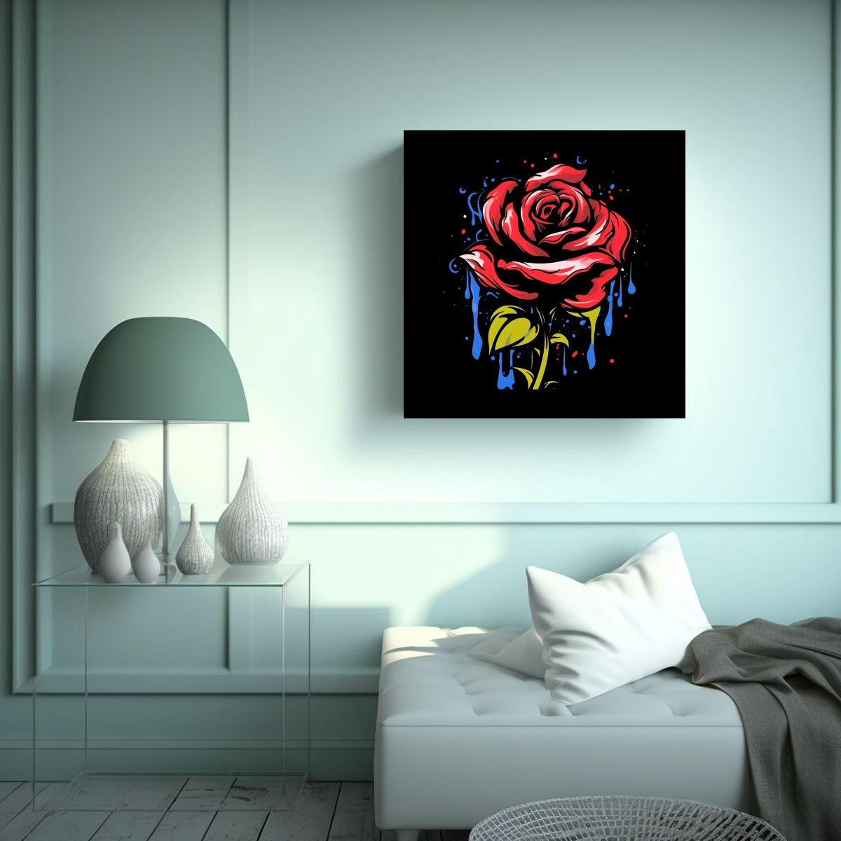 GENERICO - Cuadro Decorativo Graffiti De Rosa Lienzo De 80x80 Cm