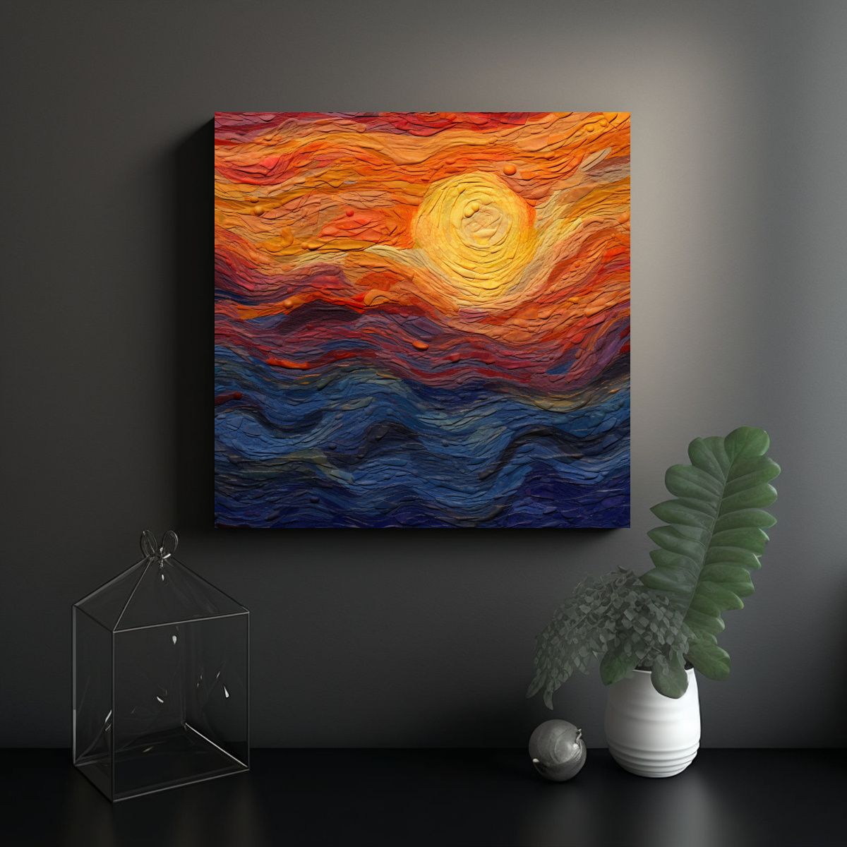 GENERICO - Cuadro Tela Decorativo Atardecer Textura Armoniosa 80x80 Cm