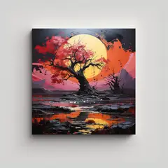 GENERICO - Cuadro Patron Naturaleza Salvaje En Tonos Oscuros 70x70 Cm