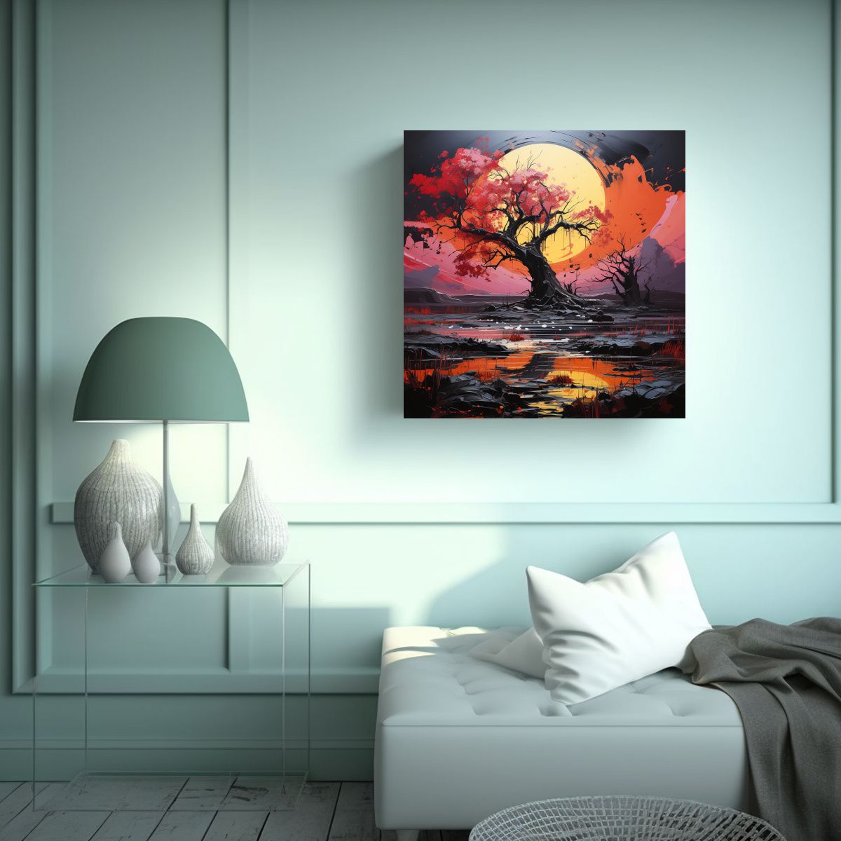 GENERICO - Cuadro Patron Naturaleza Salvaje En Tonos Oscuros 70x70 Cm