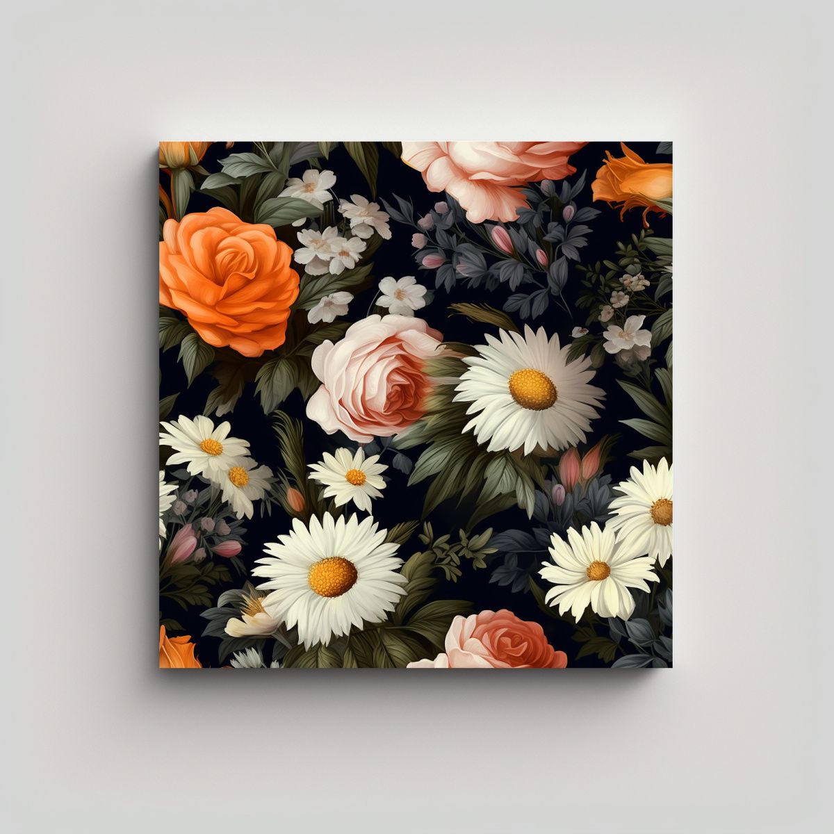 GENERICO - Acuarela Living Hermosas Margaritas Y Rosas Al 70x70 Cm.