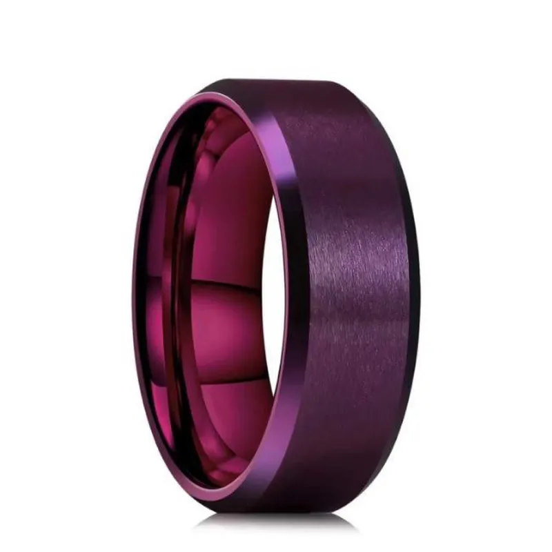 ZG JOYAS - Anillo Titanio 8mm Hombre Mujer Moda Violeta Oscuro