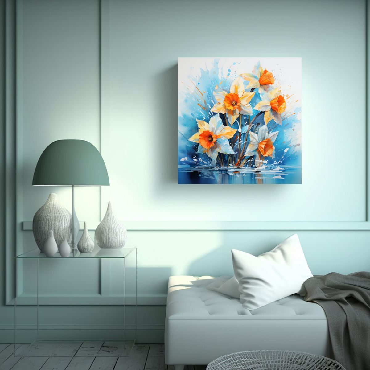 GENERICO - Pintura Abstracta De Flores Narcisos En Colores 90x90 Cm.