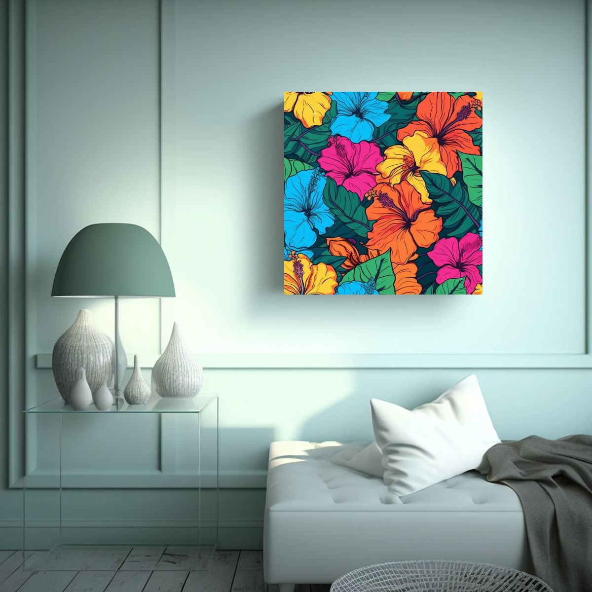 GENERICO - Cuadro Decorativo De Hibiscus Hawaiano En Tela En 80x80 Cm