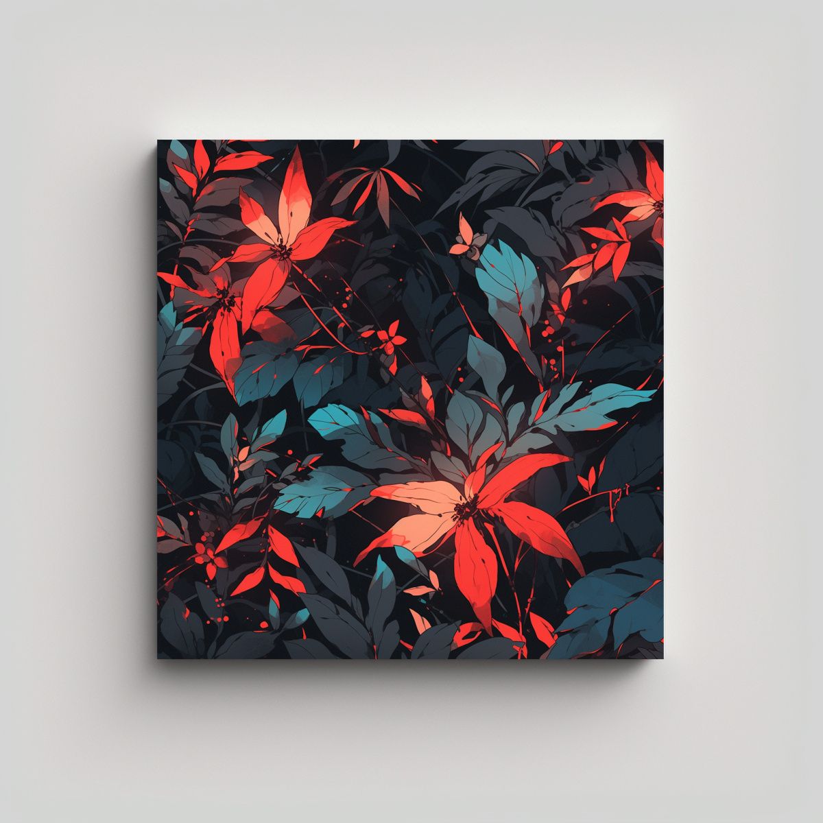 GENERICO - Cuadro De Tela En Colores Rojo Y Turquesa Con 70x70 Cm