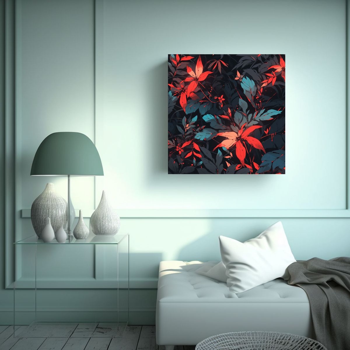 GENERICO - Cuadro De Tela En Colores Rojo Y Turquesa Con 70x70 Cm