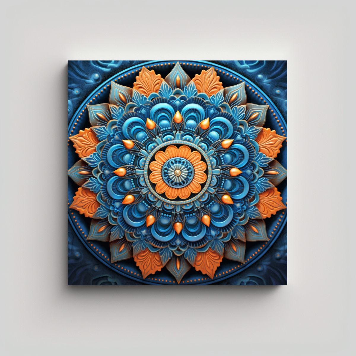 GENERICO - Cuadro Mandala Azul Y Naranja Expresión Visual 80x80 Cm