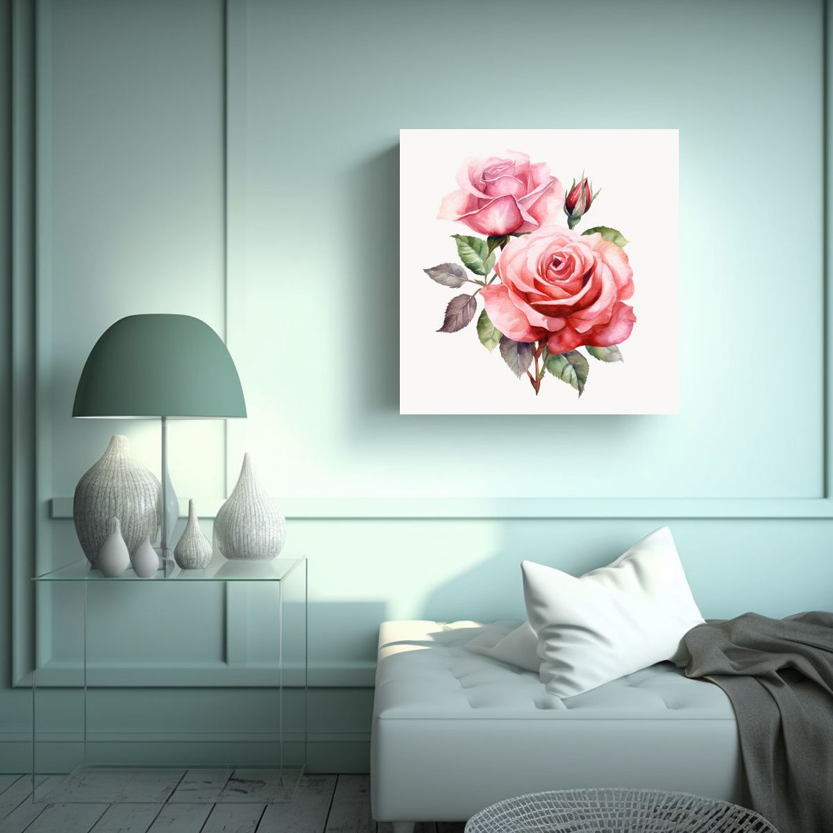 GENERICO - Cuadro Colorido Floral En Acuarela Con Detalles 80x80 Cm.