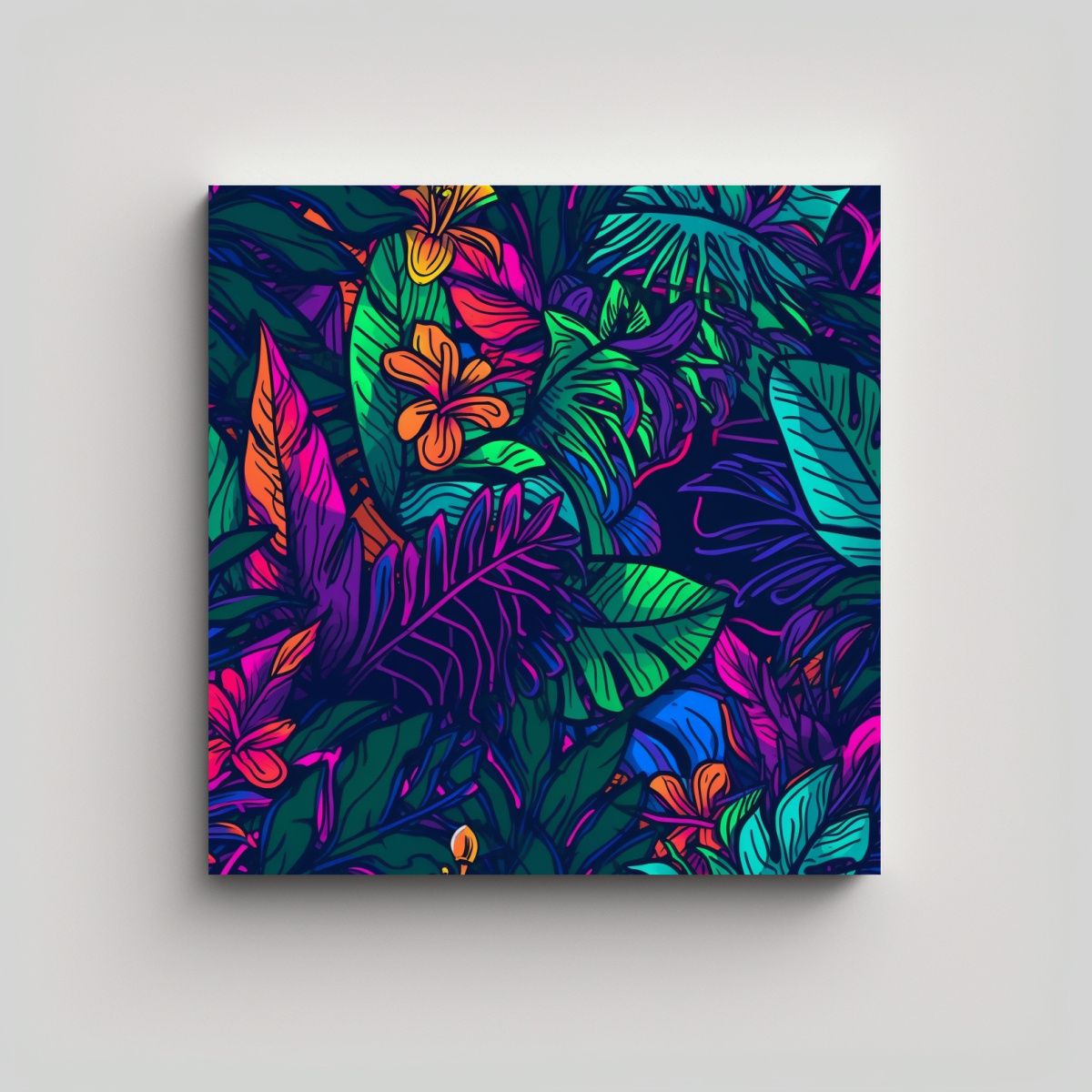 GENERICO - Lienzo Estilizado Neon Tropics Inspiración 90x90 Cm.