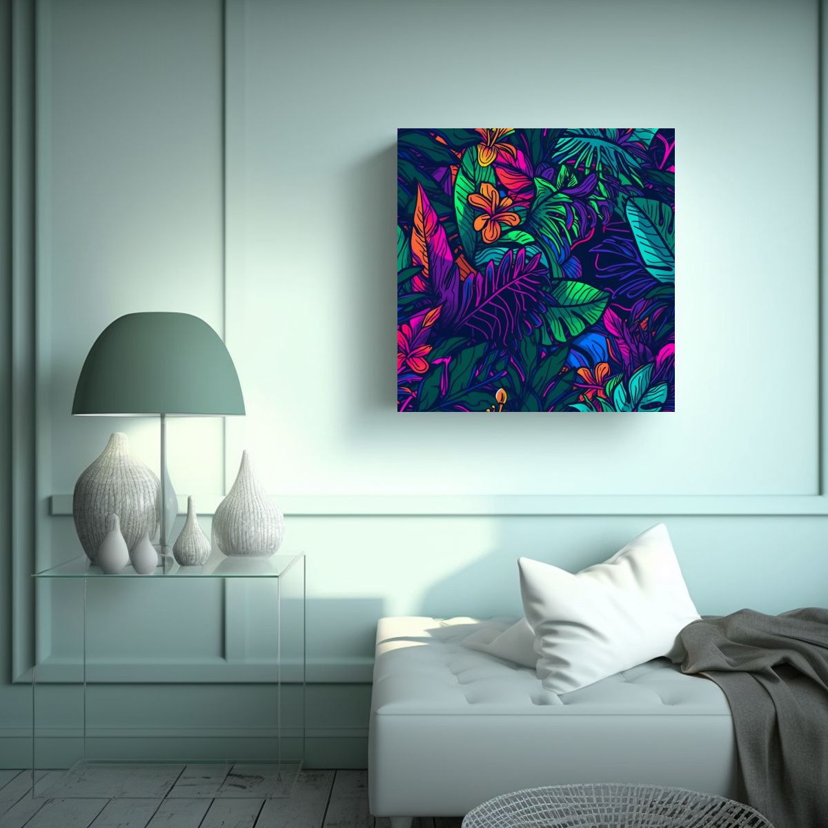 GENERICO - Lienzo Estilizado Neon Tropics Inspiración 90x90 Cm.