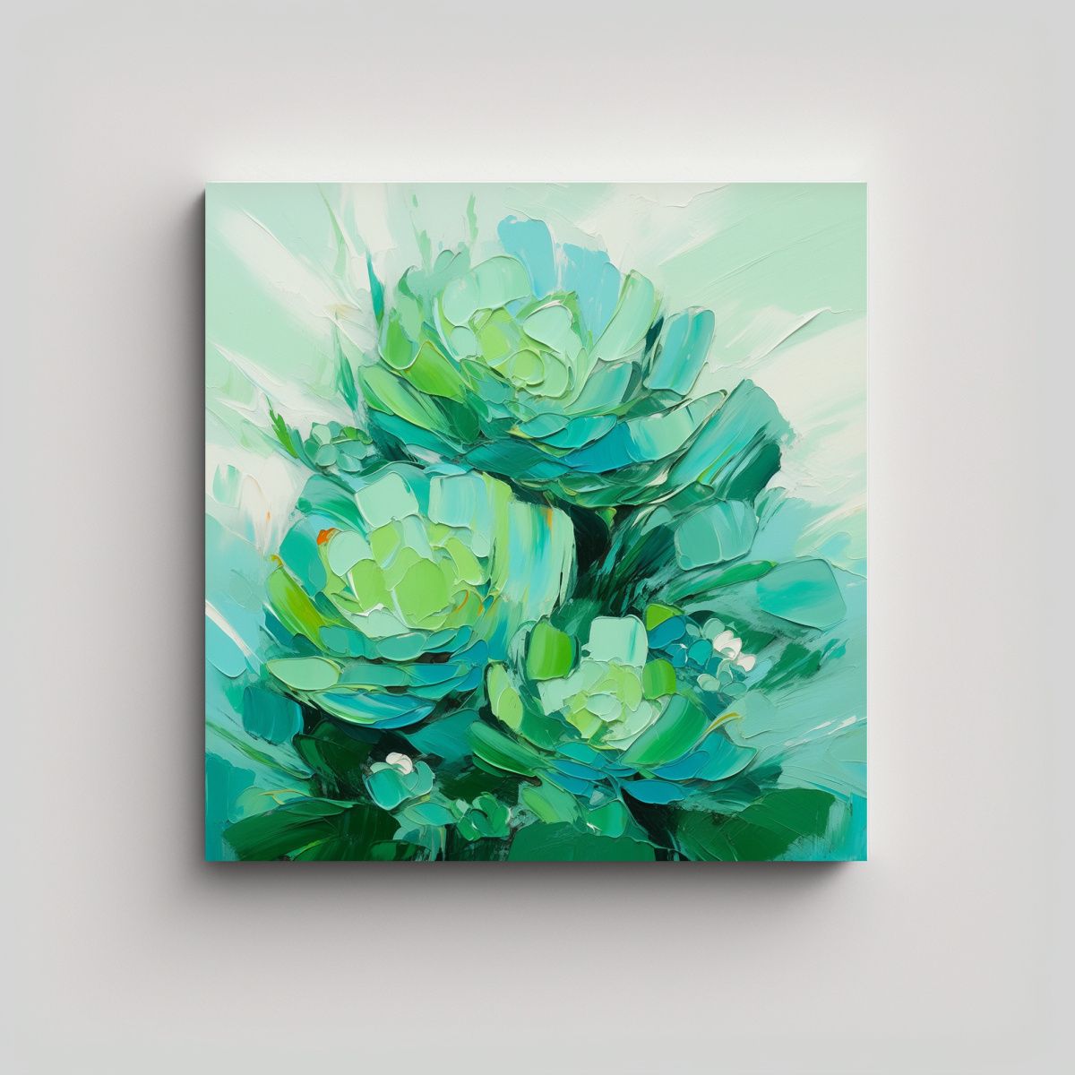 GENERICO - Cuadro Creativo De Flores Verdes Y Turquesas 80x80 Cm.