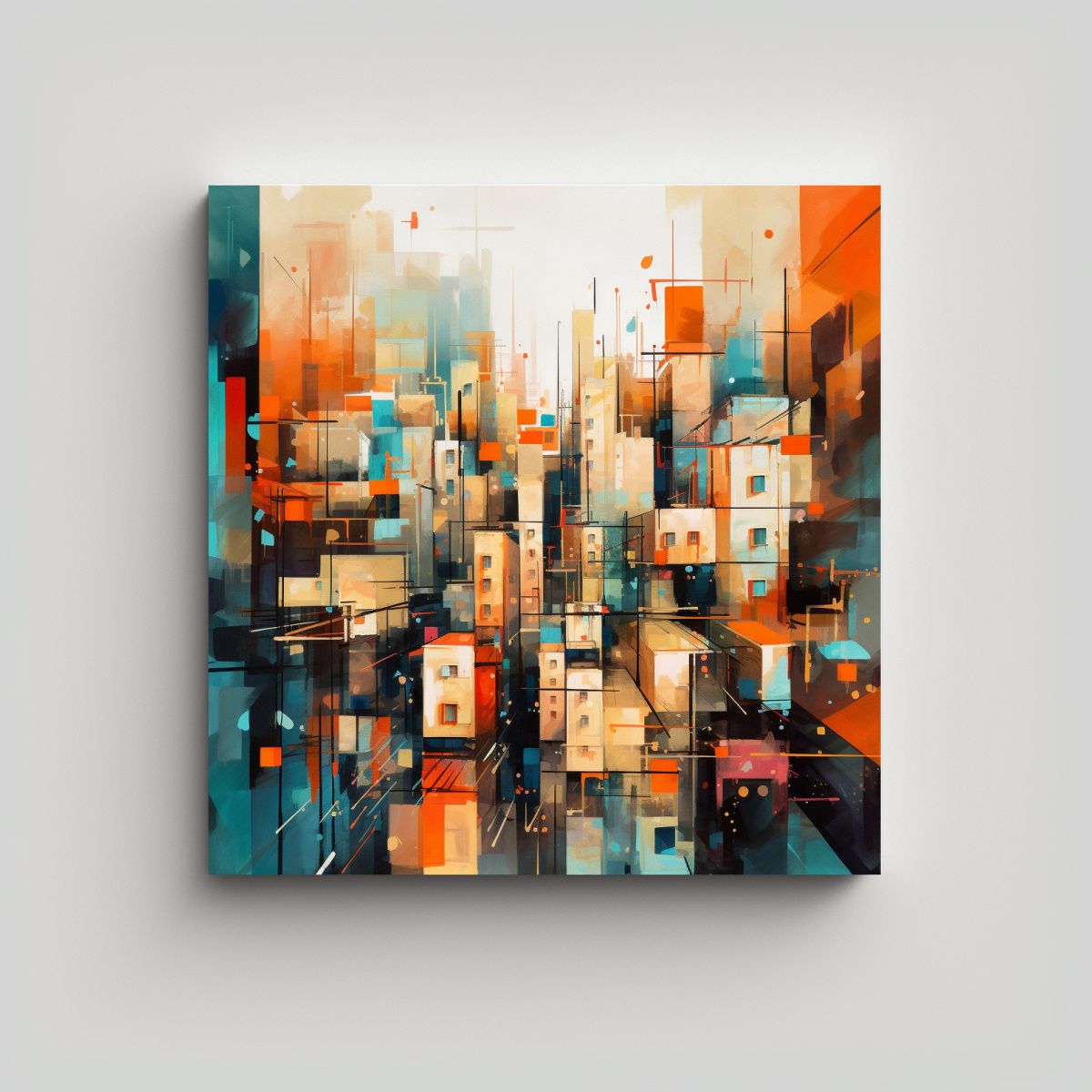 GENERICO - Pintura Moderna De Una Ciudad Con Estilo Naranja 80x80 Cm