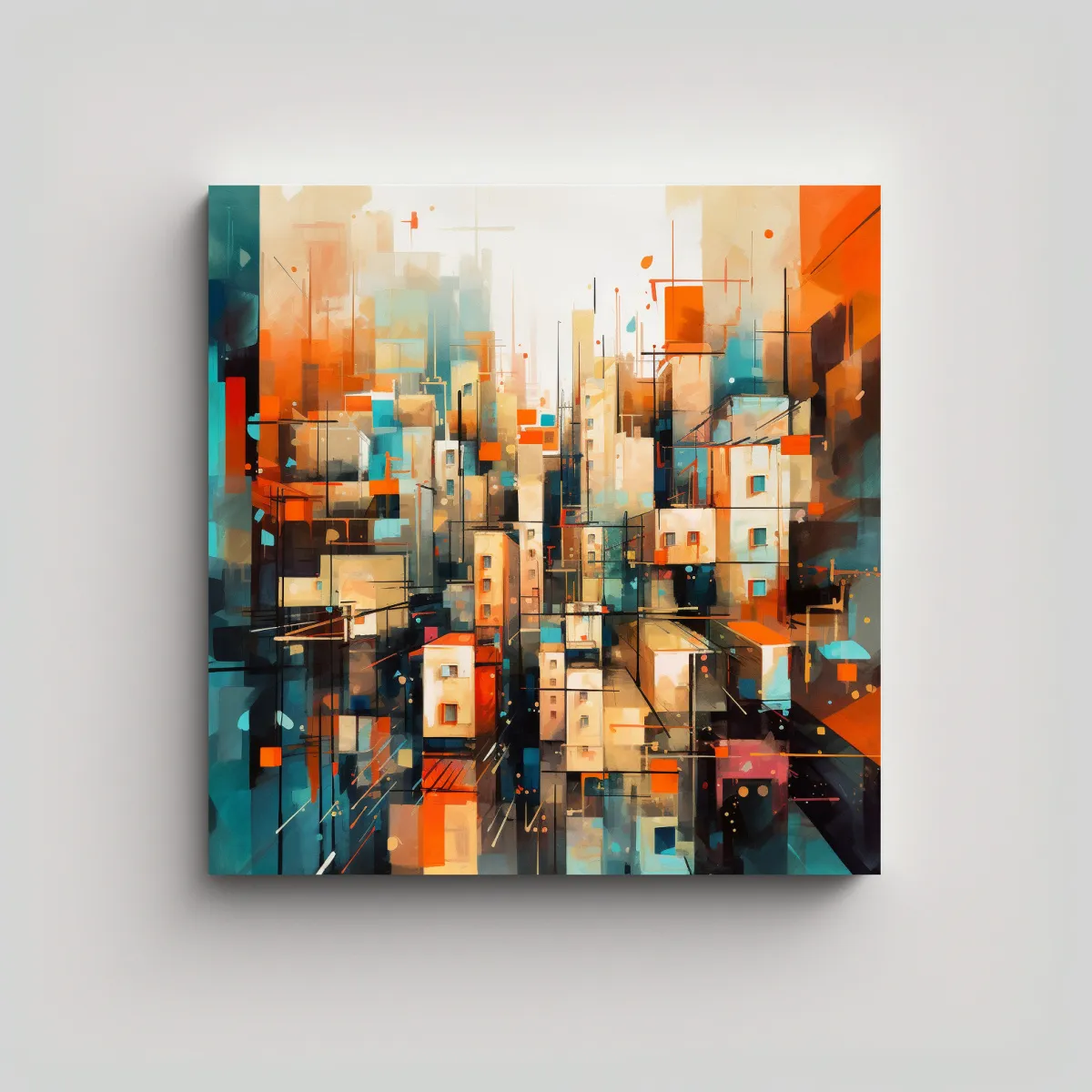 GENERICO - Pintura Moderna De Una Ciudad Con Estilo Naranja 80x80 Cm