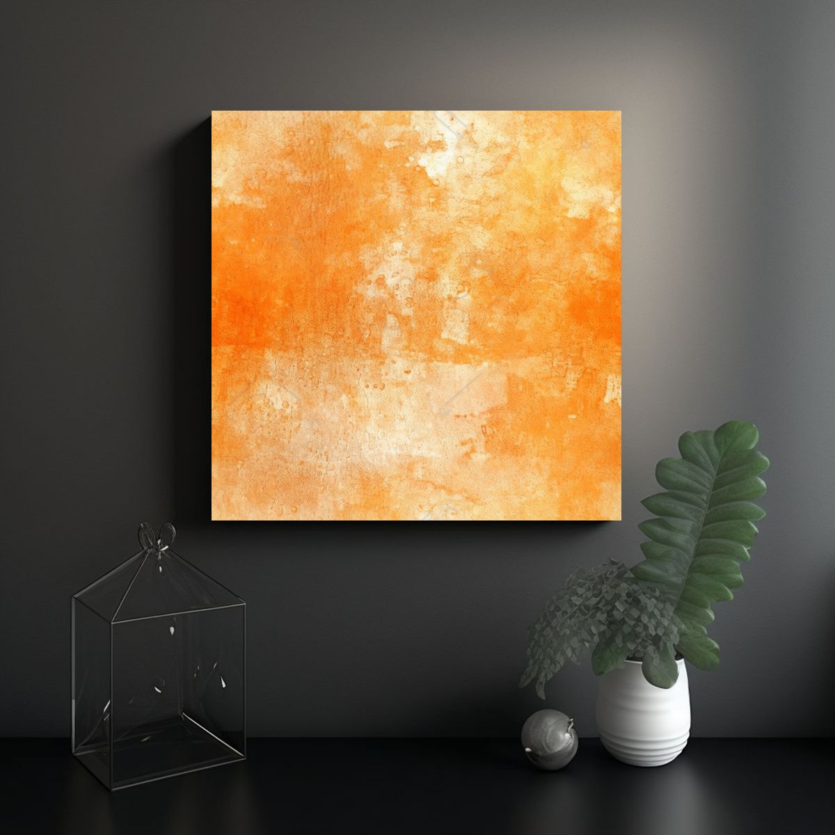 GENERICO - Cuadro Abstracto Intenso En Naranja Tangerina 70x70 Cm