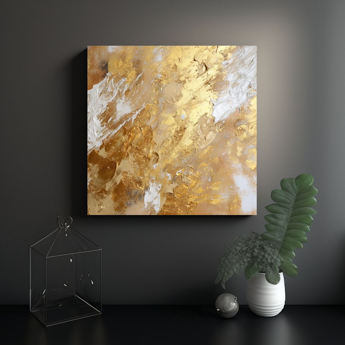 GENERICO - Pintura Moderna Multicolor Radiante En Oro Y 70x70 Cm