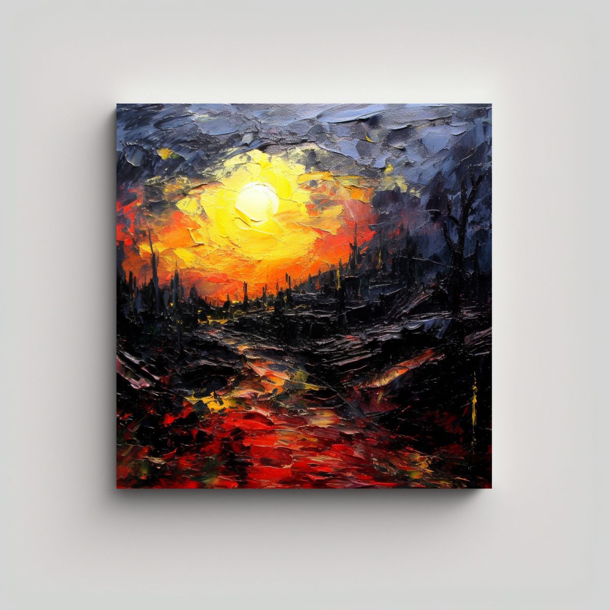 GENERICO - Pintura Paisaje Estilo Oscuro Expresivo En 90x90 Cm.