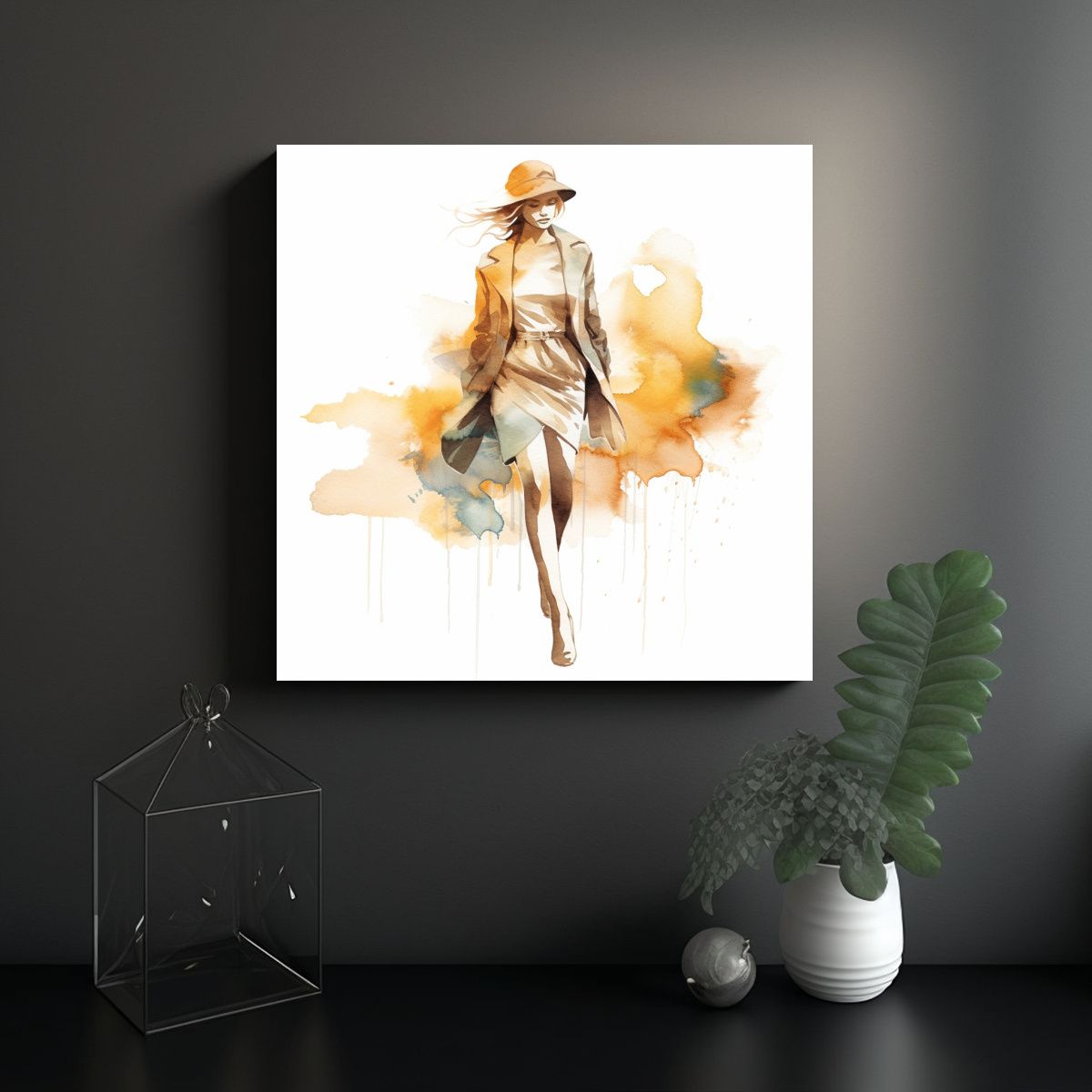 GENERICO - Cuadro Moda Mujer En Acuarela Estilo Baño 70x70 Cm