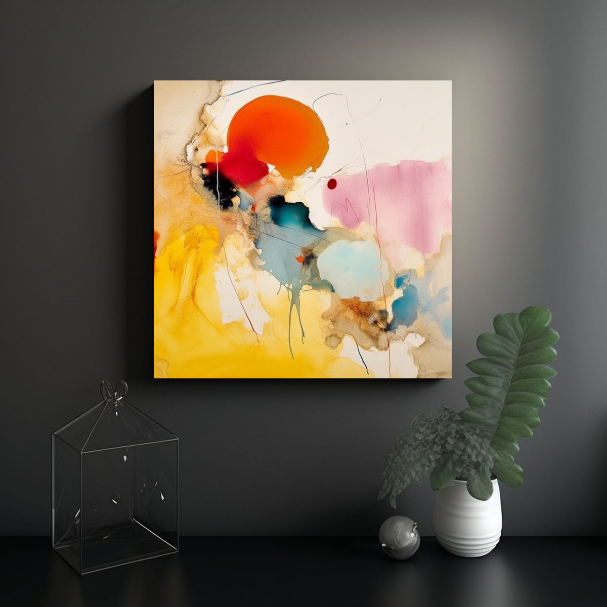 GENERICO - Pintura Acuarela Para Comedor Arte Abstracto Y 70x70 Cm.