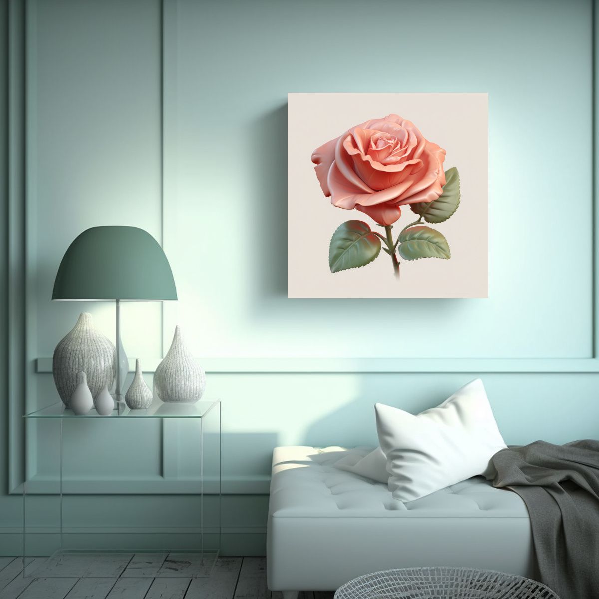 GENERICO - Arte Pared Luminosa Rosa Roja Con Hojas 3D 90x90 Cm