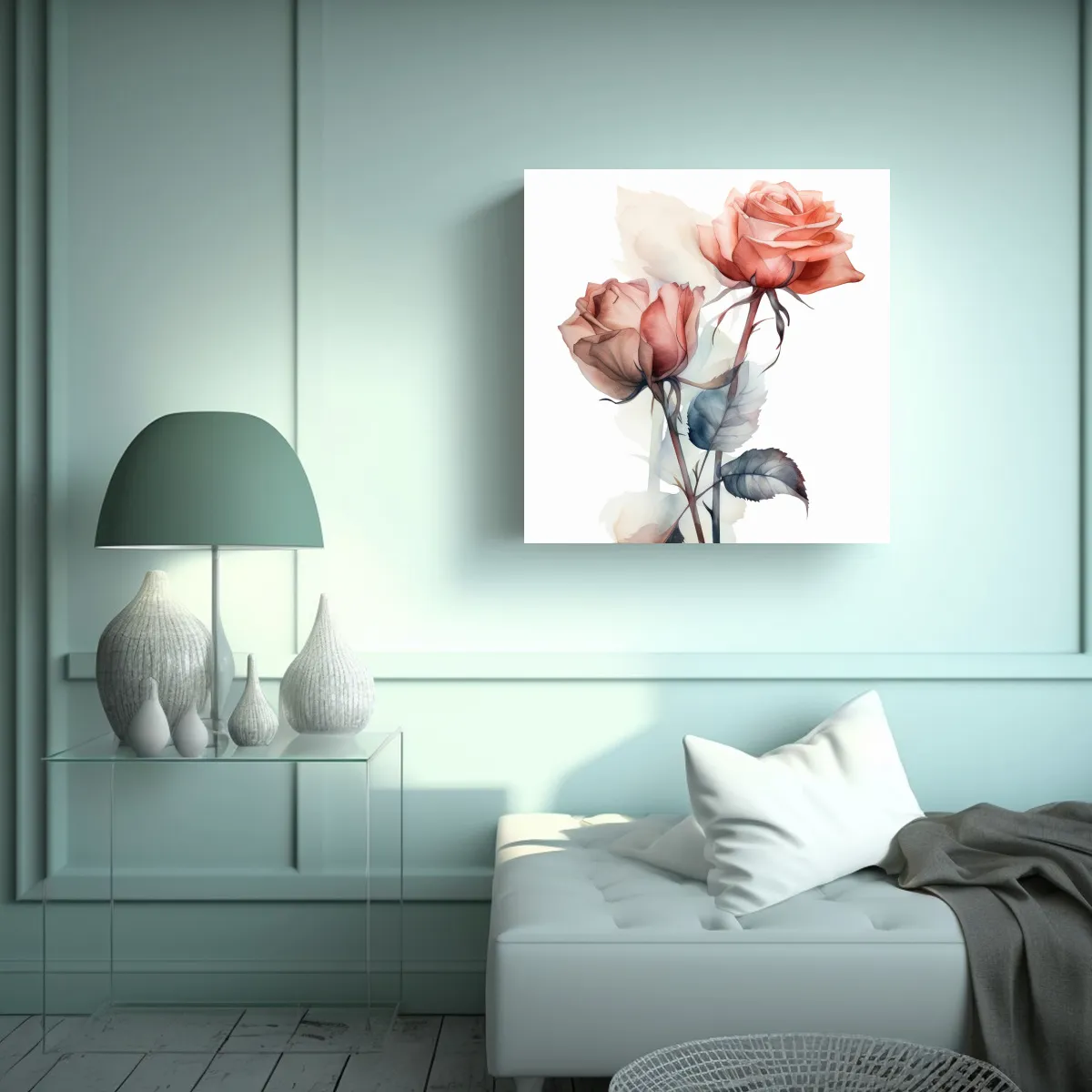 GENERICO - Correia Acuarela Rosas Emergentes Fondo Blanco 70x70 Cm