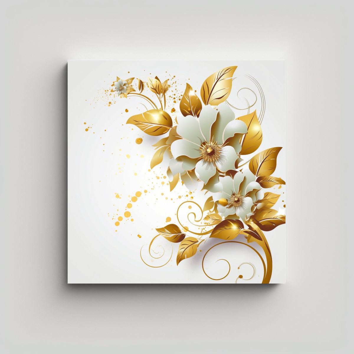GENERICO - Diseño Gráfico De Flores En Lienzo Oro Blanco 70x70 Cm