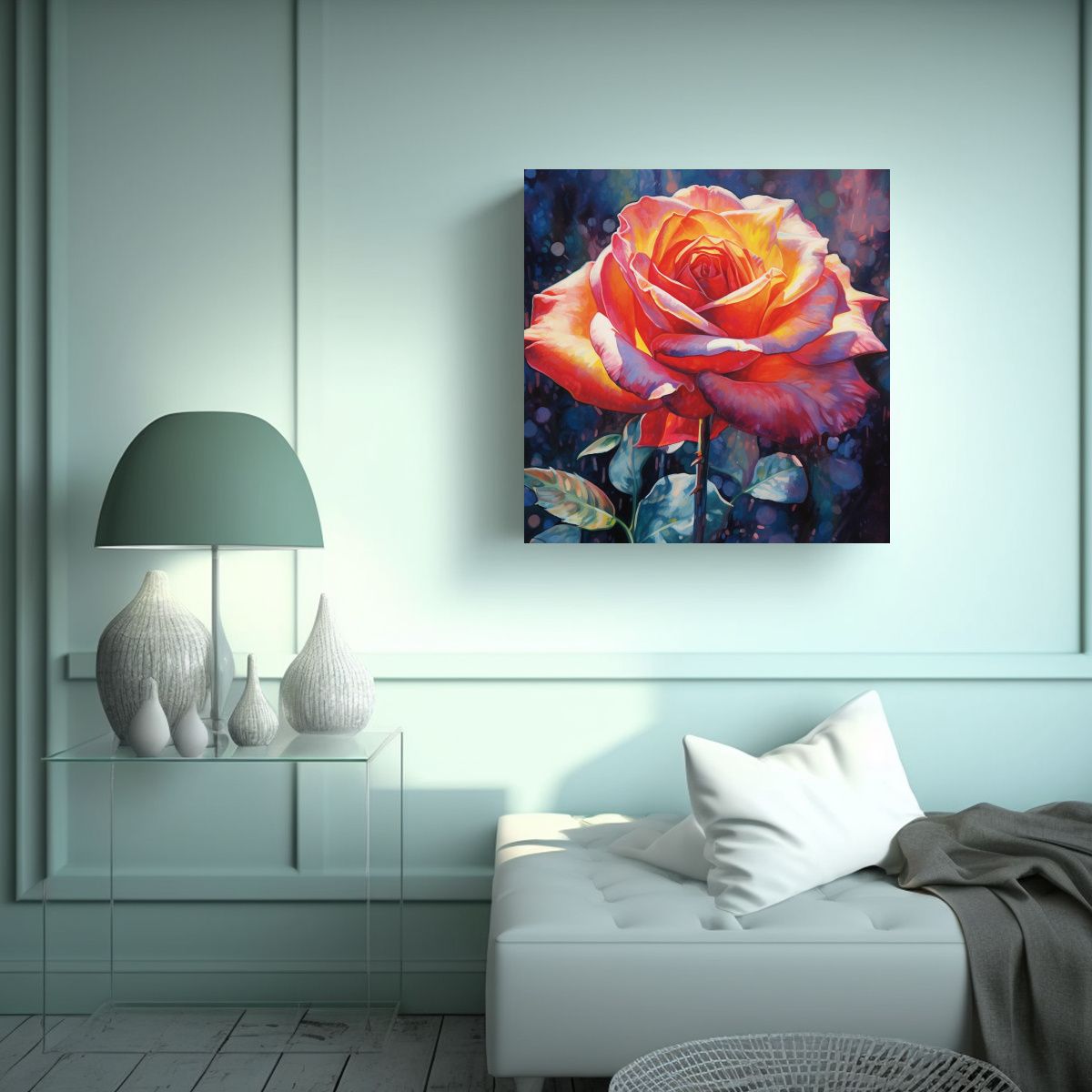GENERICO - Cuadro Decorativo Rosa Brillante En Flor Para 90x90 Cm.