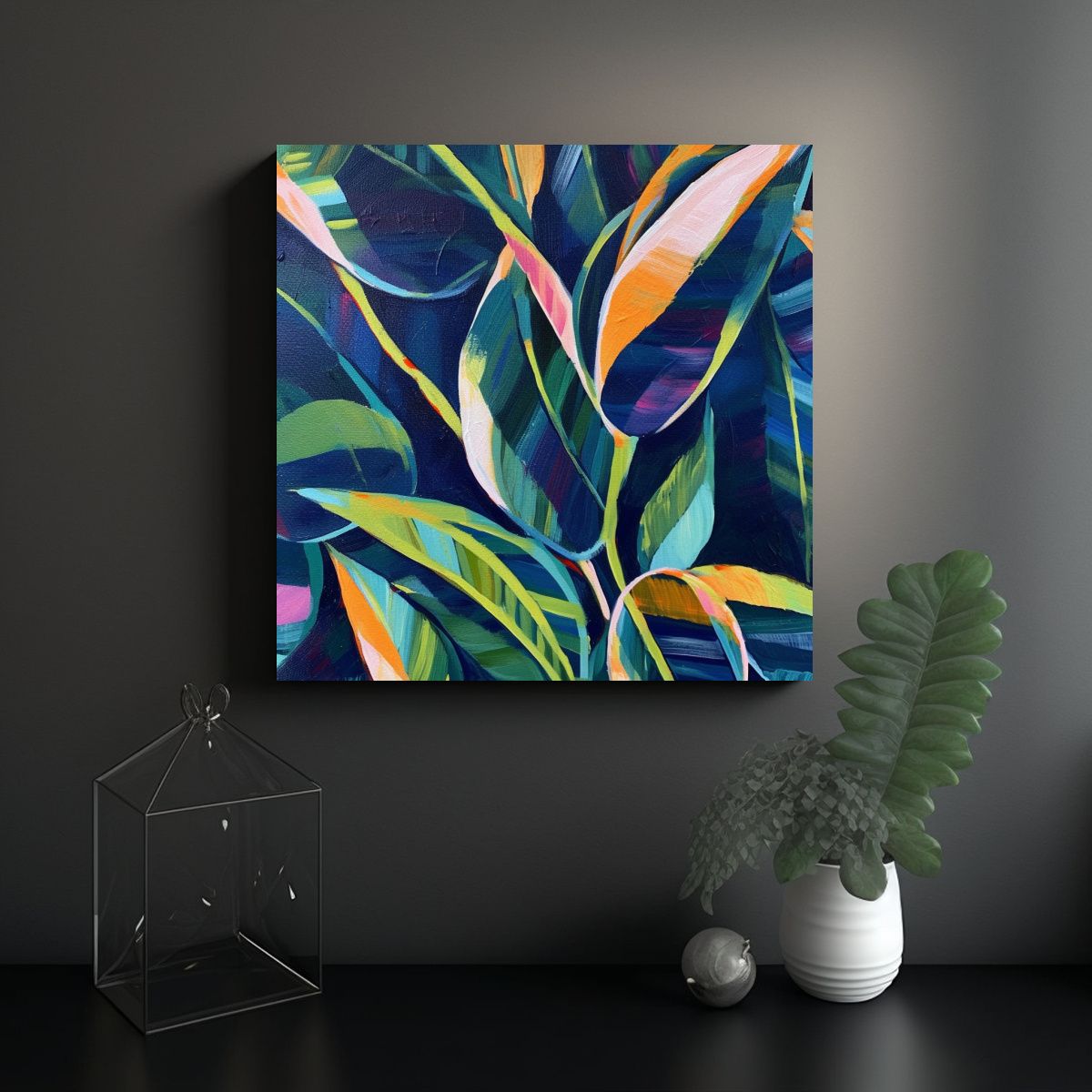 GENERICO - Pintura Abstracta Moderna De Planta De Interior 80x80 Cm.