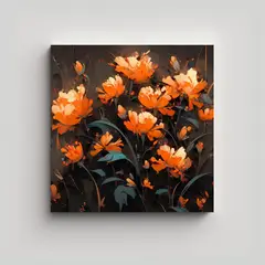 GENERICO - Pintura En Lienzo Floral Naranja Y Negro Para 90x90 Cm