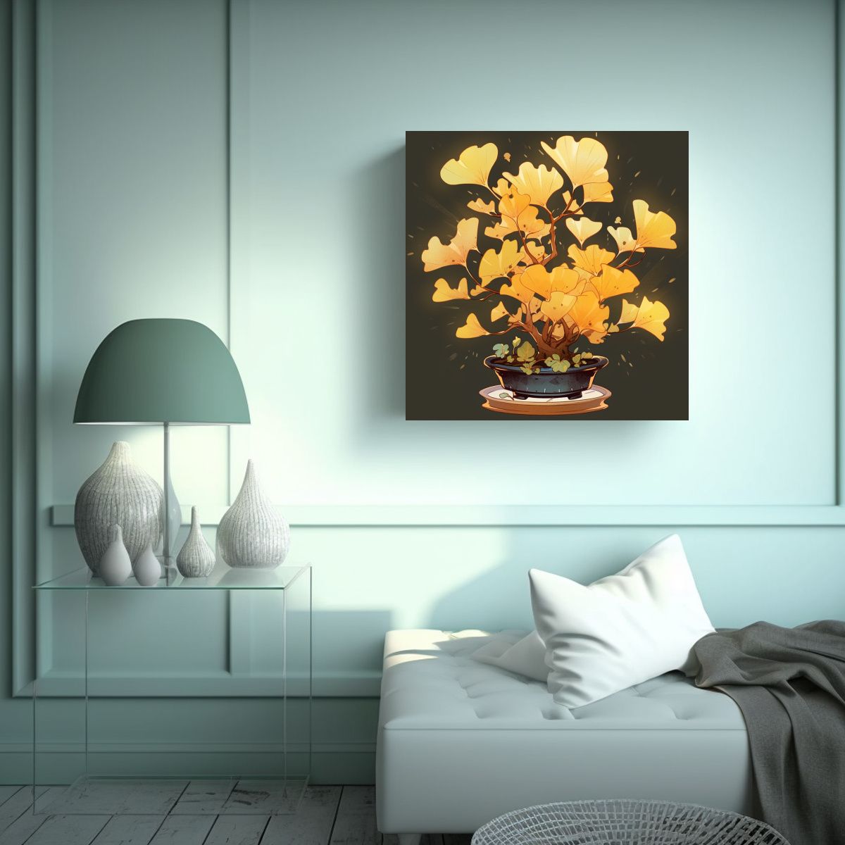 GENERICO - Lienzo Cuadro Perspectiva Ginkgo Biloba Bonsái 70x70 Cm