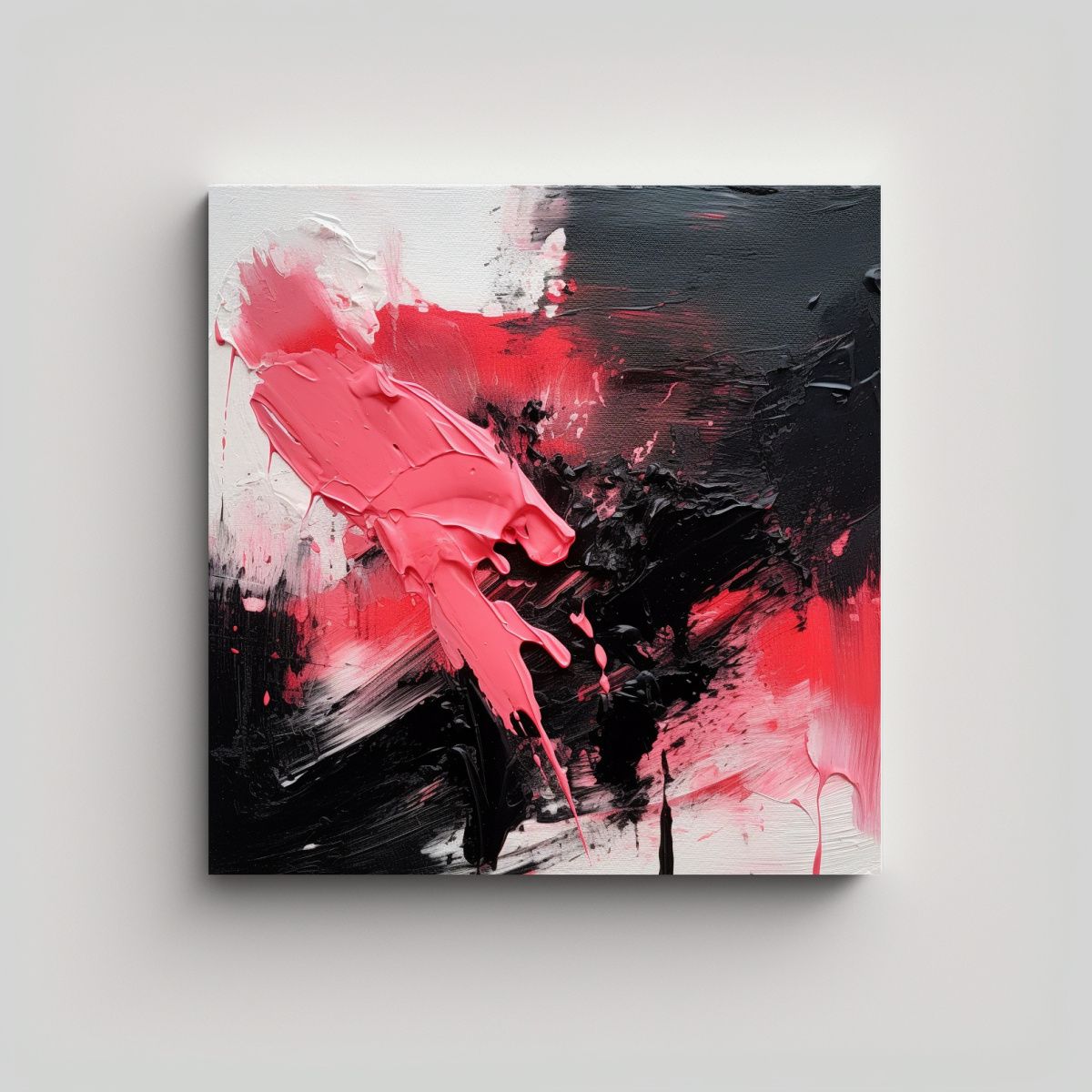 GENERICO - Pintura Abstracta En Negro Y Rosa Rojo Brillante 70x70 Cm