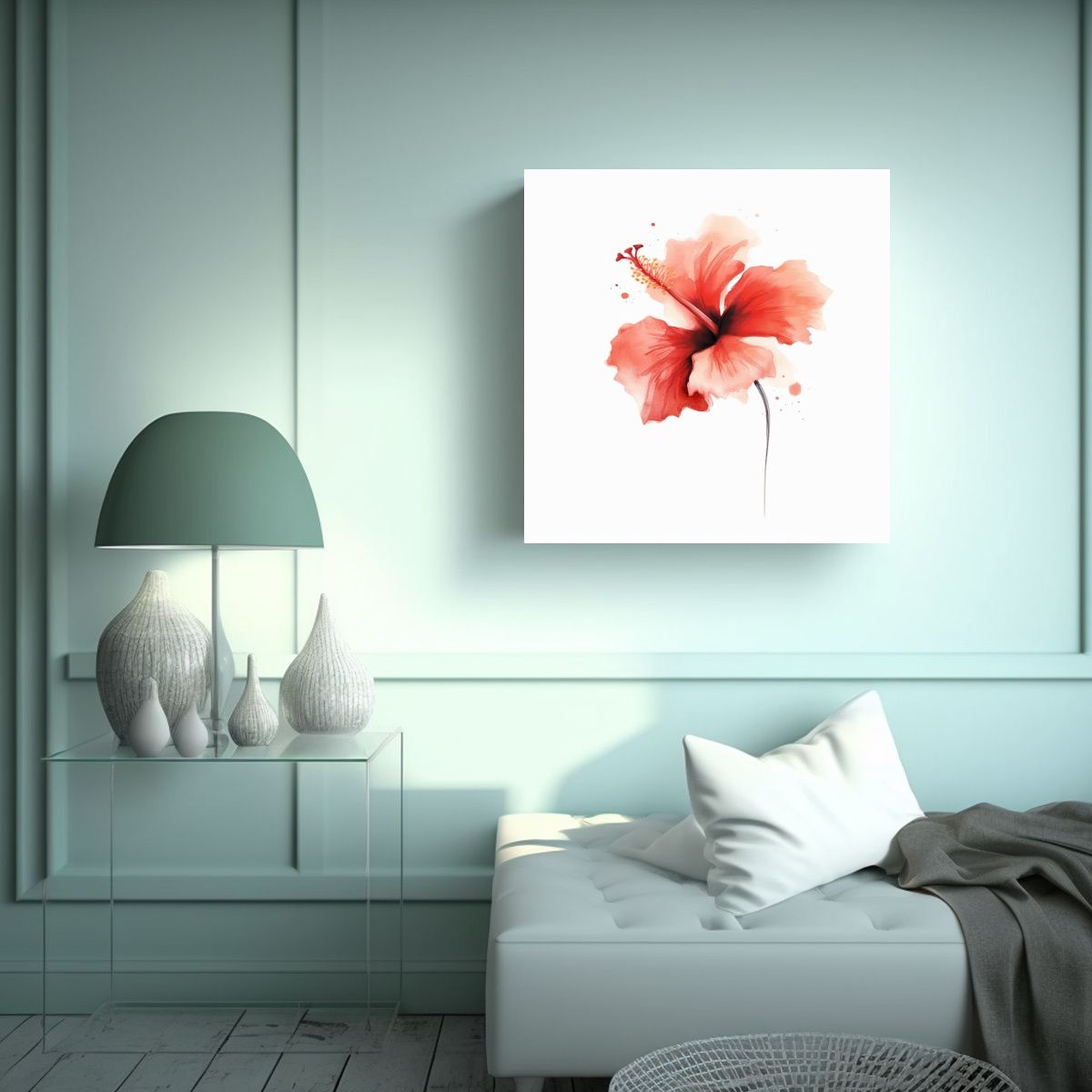 GENERICO - Ilustración Minimalista De Hibisco Rojo En Canva 90x90 Cm