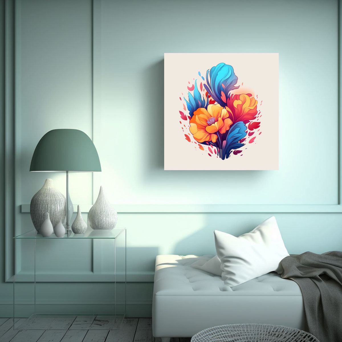 GENERICO - Lienzo De Espacio Y Flores Fantasía En Acuarela 70x70 Cm