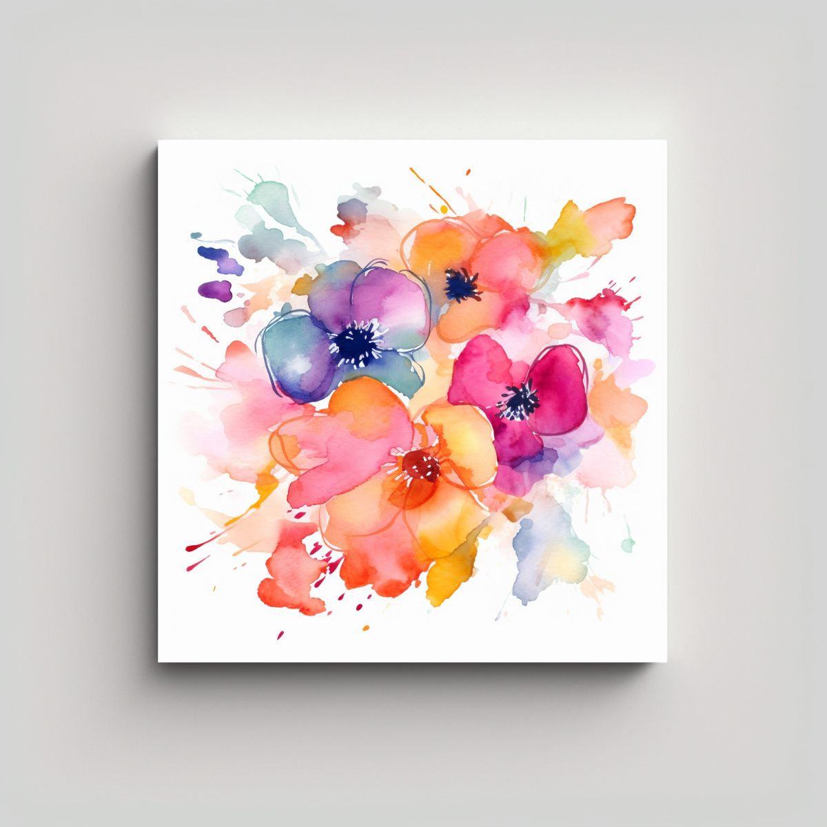 GENERICO - Cuadro Sublimado De Flores Abstractas En Acuarela 80x80 Cm