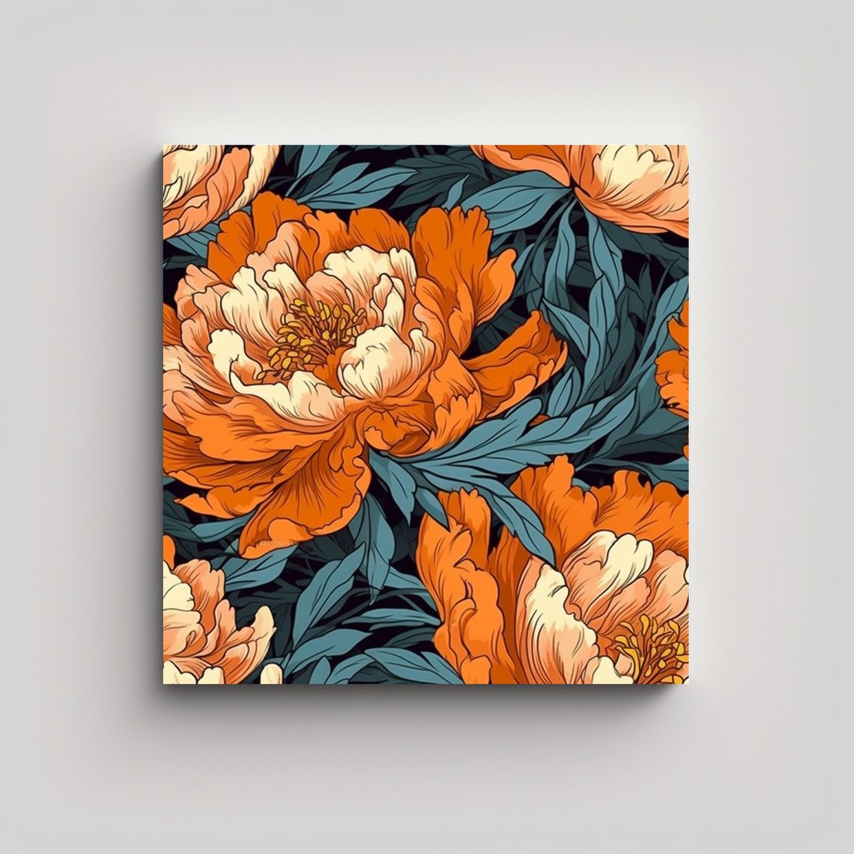 GENERICO - Cuadro De Peonía En Acuarela Etapas De 80x80 Cm