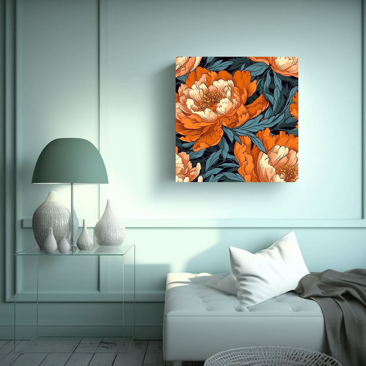 GENERICO - Cuadro De Peonía En Acuarela Etapas De 80x80 Cm