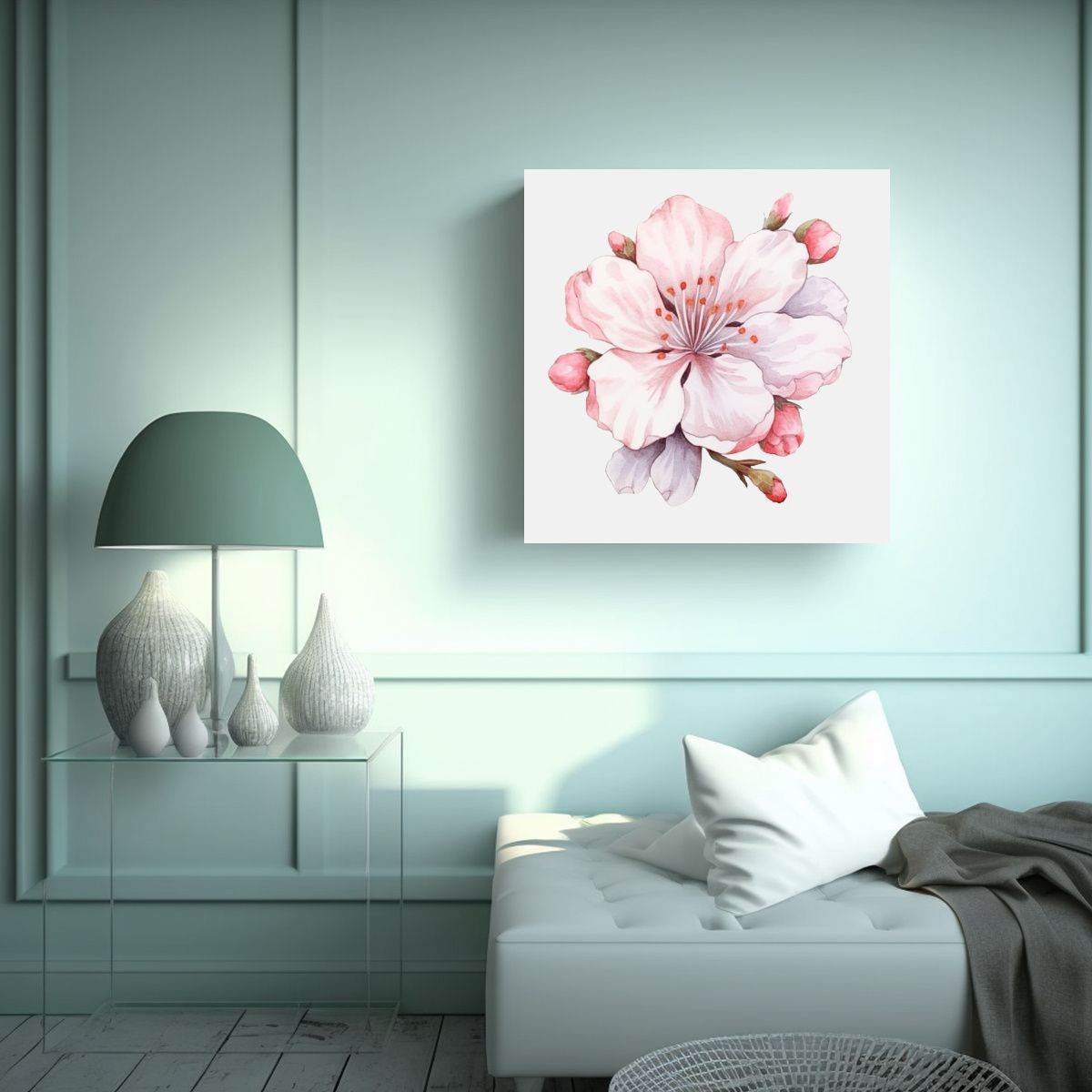 GENERICO - Simplicidad Sakura Flor De Cerezo Acuarela 90x90 Cm