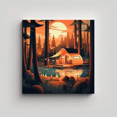 GENERICO - Cuadro Decorativo Estilo Camping A Todo Color 70x70 Cm