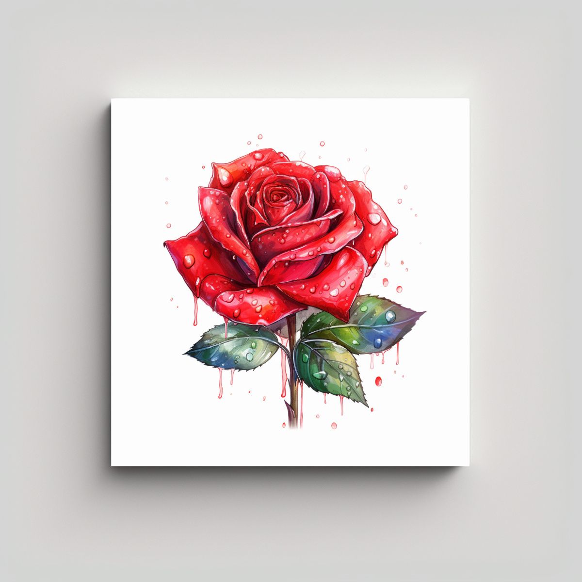 GENERICO - Rosa Roja Acuarela Realista Concepto Original 90x90 Cm