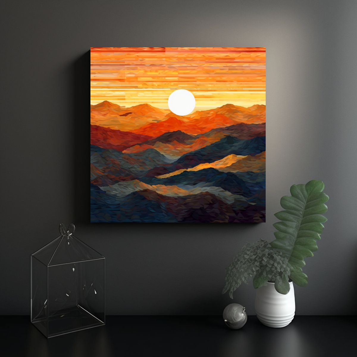 GENERICO - Cuadro Pared Patrón Intenso Amanecer Montañas 70x70 Cm