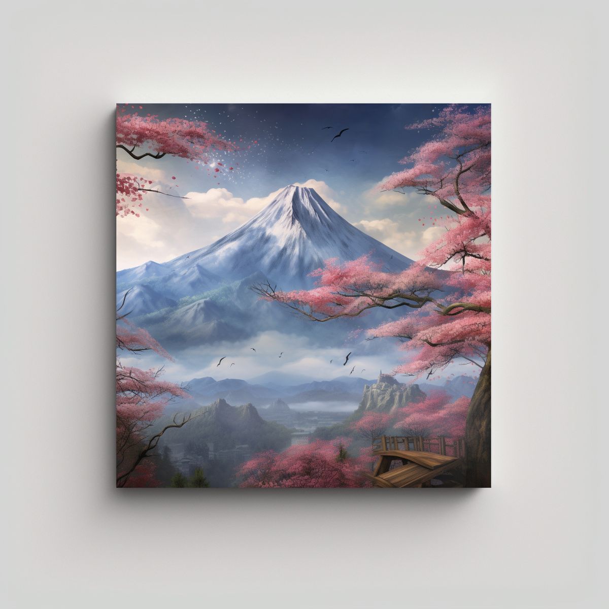 GENERICO - Pintura Cuadro Conceptual Montaña Japonesa Con 70x70 Cm